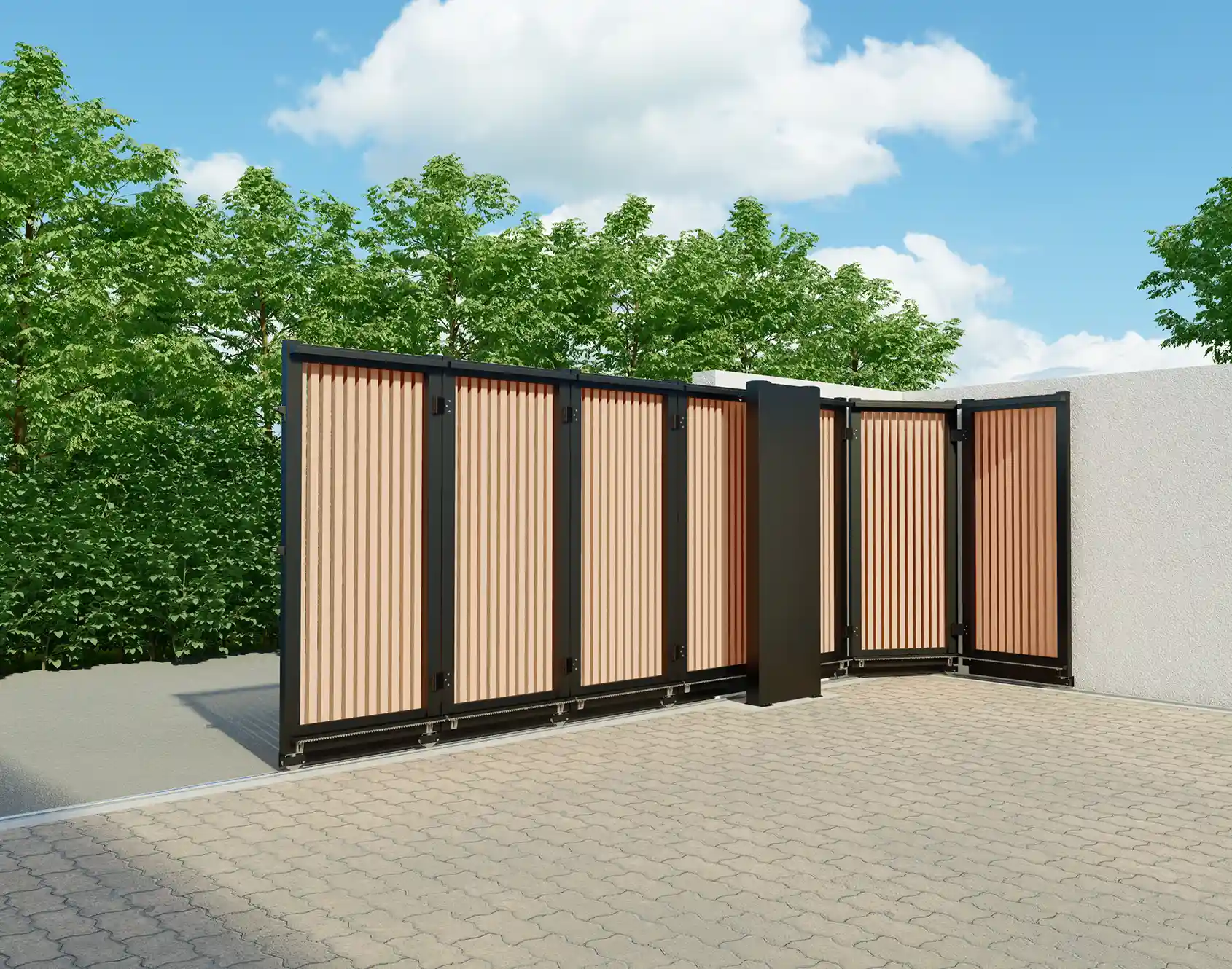 Portail sectionnel bois Red Cedar avec cadre aluminium Anian - Kostum